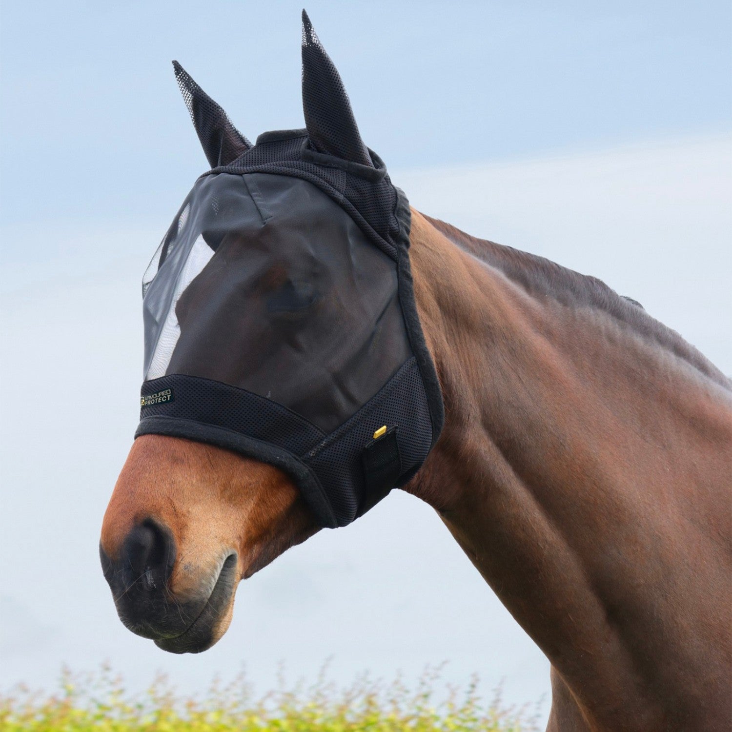Hy Equestrian Armoured Protect Half Fly Mask with Ears Black